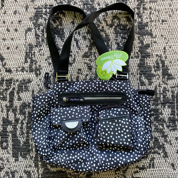 Lily Bloom Handbags - NWOT Lily Bloom Remi Satchel in Dancing Dots Black